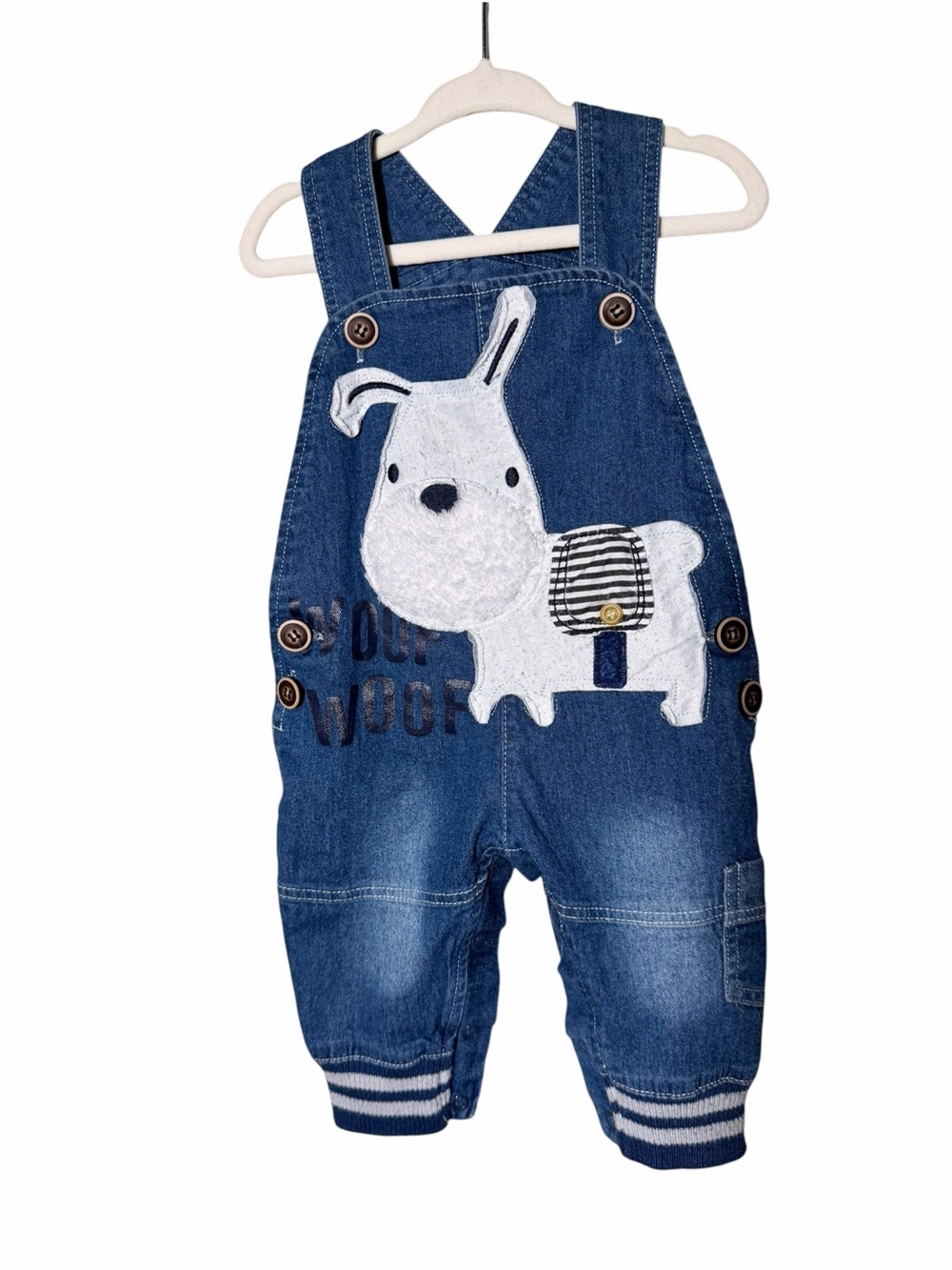 Denim Baby Boys Dog Appliqué Overalls Blue